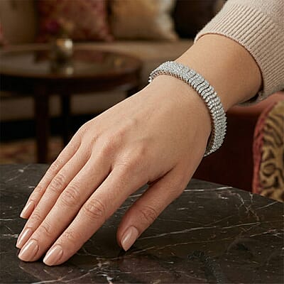 Luxuriant Lab Grown Diamond G-H SI 3.00 ctw Endless Light Flow Bracelet in Rhodium Over Sterling Silver (7.25 In)