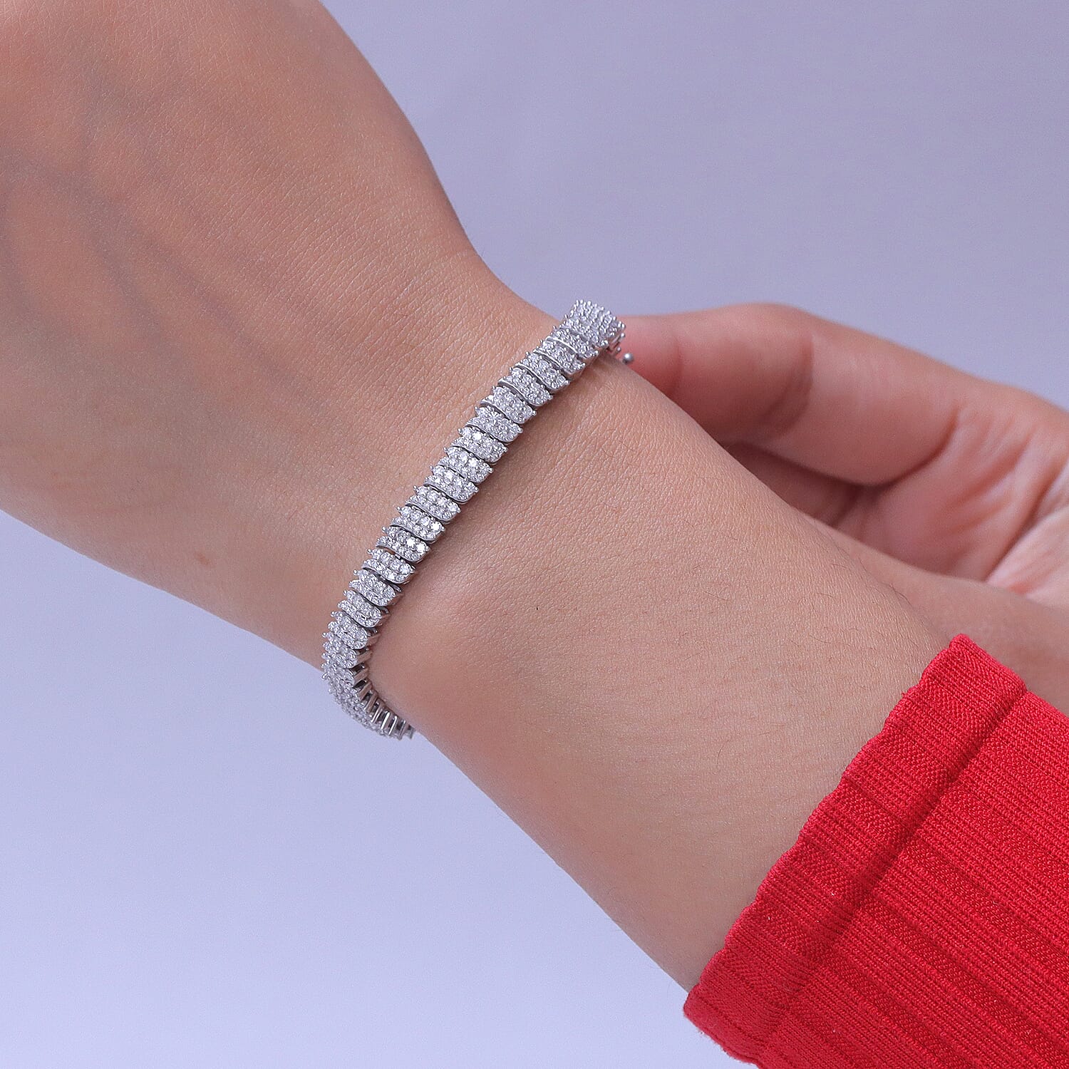 Luxuriant Lab Grown Diamond G-H SI 2.50 ctw Endless Light Flow Bracelet in Rhodium Over Sterling Silver (6.50 In)