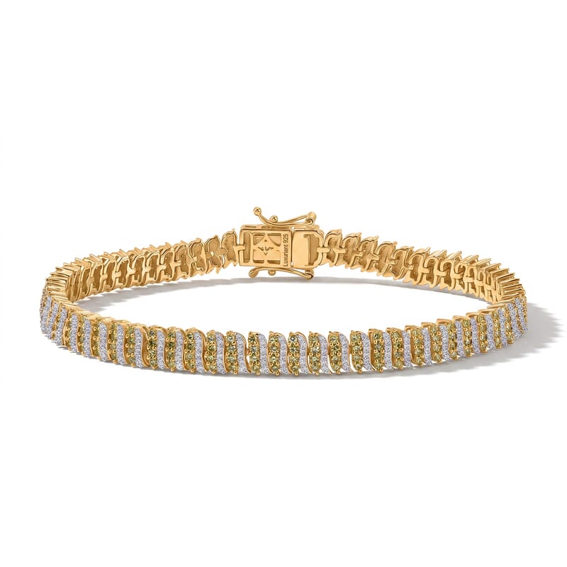 Luxuriant Lab Grown Yellow Diamond IR and Lab Grown Diamond SI 3.20 ctw Endless Light Flow Bracelet in 18K Vermeil Yellow Gold Over Sterling Silver (7.25 In)