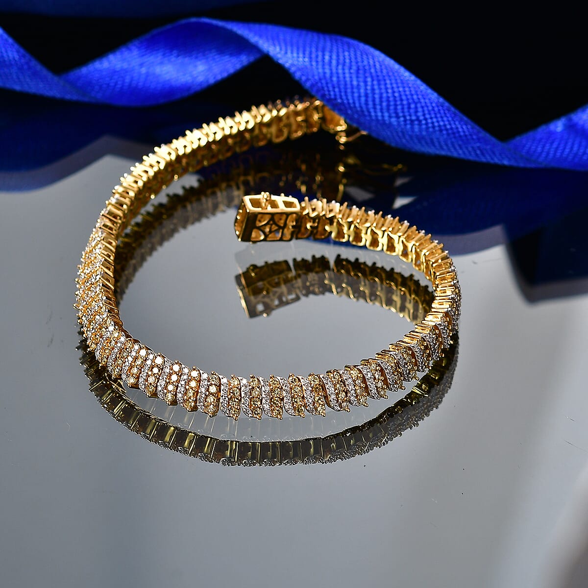 Luxuriant Lab Grown Yellow Diamond and Lab Grown Diamond SI 3.00 ctw Bracelet in 18K Vermeil Yellow Gold Over Sterling Silver (7.25 In) image number 1