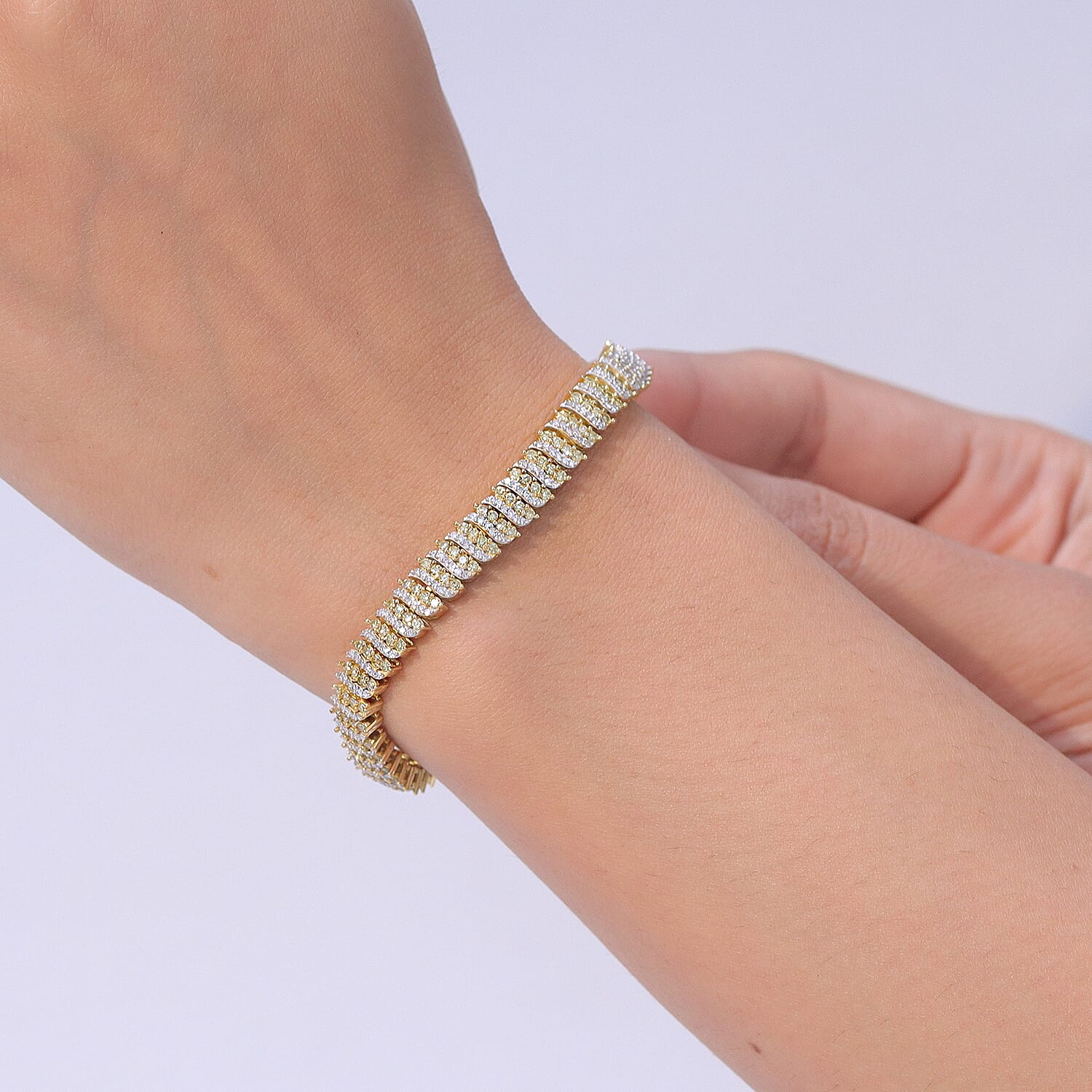 Luxuriant Lab Grown Yellow Diamond IR and Lab Grown Diamond SI 3.20 ctw Endless Light Flow Bracelet in 18K Vermeil Yellow Gold Over Sterling Silver (7.25 In)