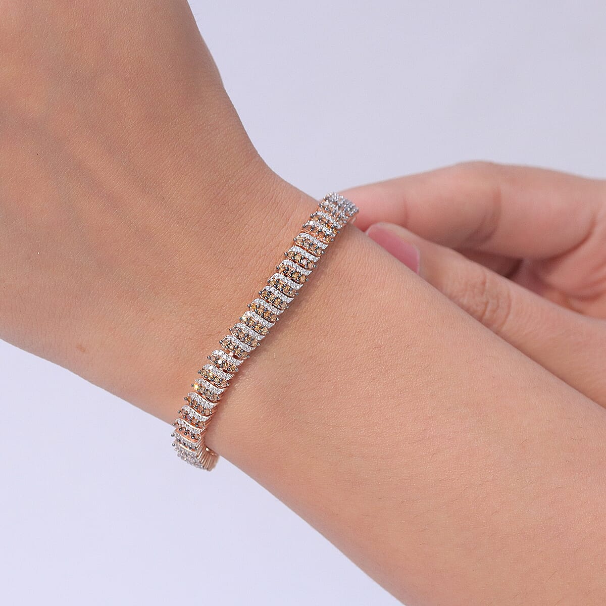 Luxuriant Lab Grown Red Diamond and Lab Grown Diamond SI 3.20 ctw Bracelet in 18K Vermeil Rose Gold Over Sterling Silver (7.25 In) image number 2