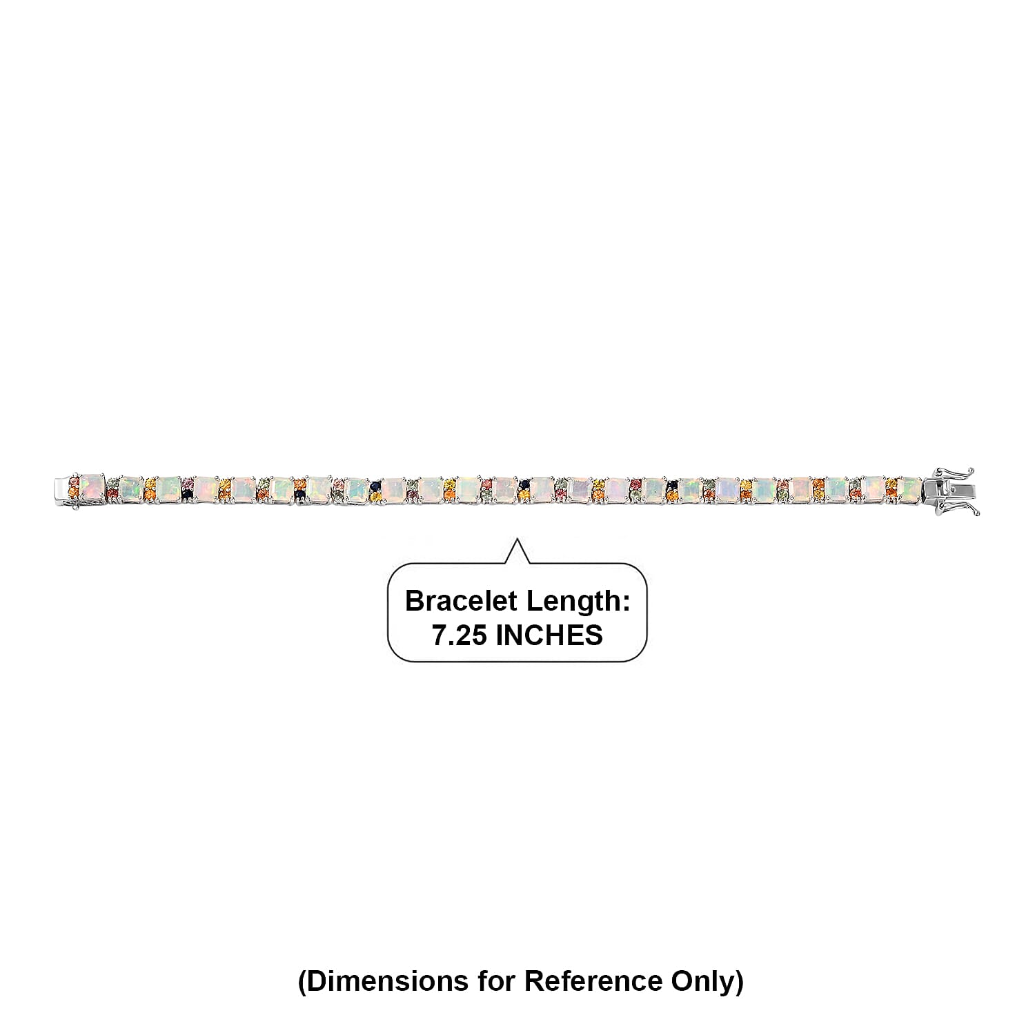 D'Joy Premium Ethiopian Welo Opal and Multi Sapphire 12.60 ctw Bracelet in Rhodium Over Sterling Silver (7.25 In)