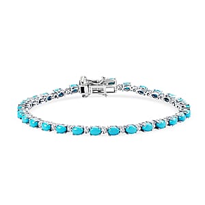 Premium Sleeping Beauty Turquoise and Luxuriant Lab Grown Diamond G-H SI 4.50 ctw Skyline Legacy Bracelet in Rhodium Over Sterling Silver (7.25 In)