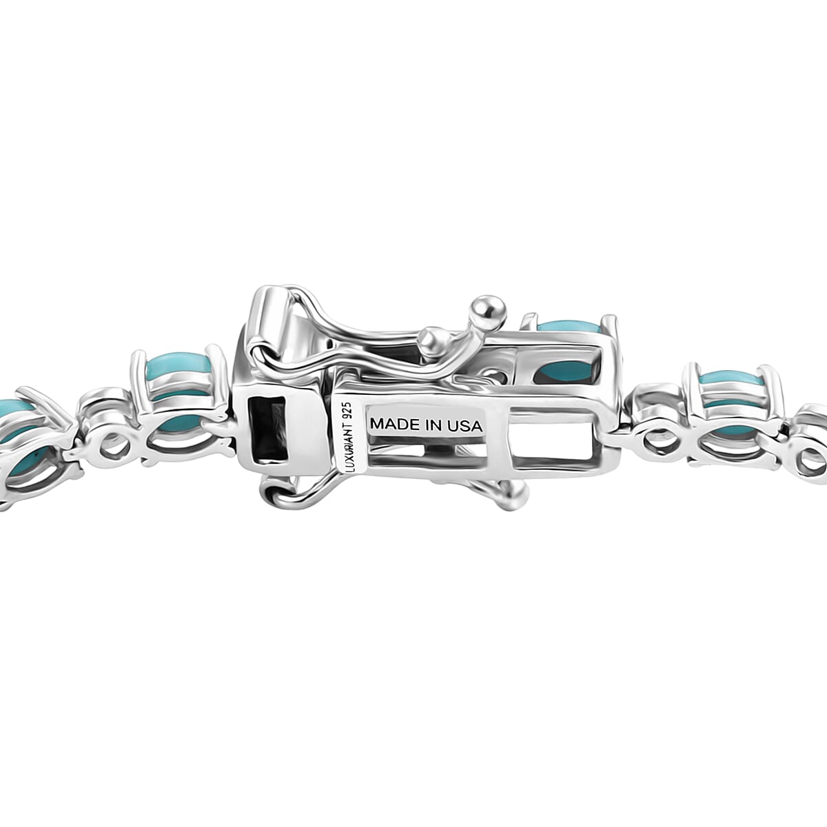Premium Sleeping Beauty Turquoise, Luxuriant Lab Grown Diamond (0.40 cts) (I3) Bracelet in Rhodium Over Sterling Silver (7.25 In) 4.50 ctw image number 3
