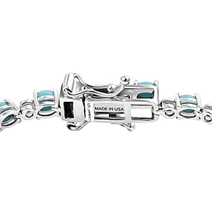 Premium Sleeping Beauty Turquoise and Luxuriant Lab Grown Diamond G-H SI 4.50 ctw Skyline Legacy Bracelet in Rhodium Over Sterling Silver (7.25 In)