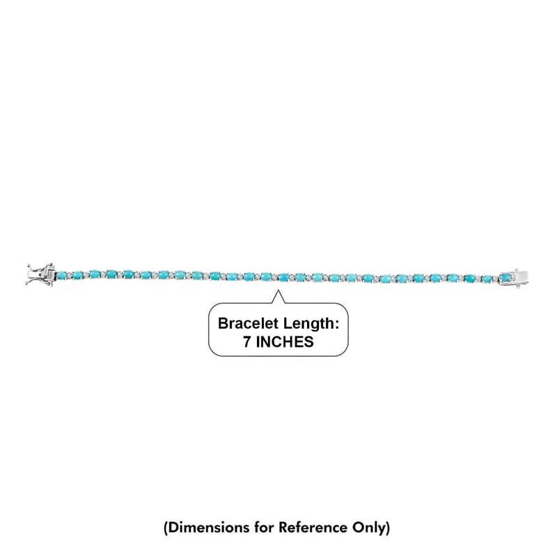 Premium Sleeping Beauty Turquoise and Luxuriant Lab Grown Diamond G-H SI 4.50 ctw Skyline Legacy Bracelet in Rhodium Over Sterling Silver (7.25 In)