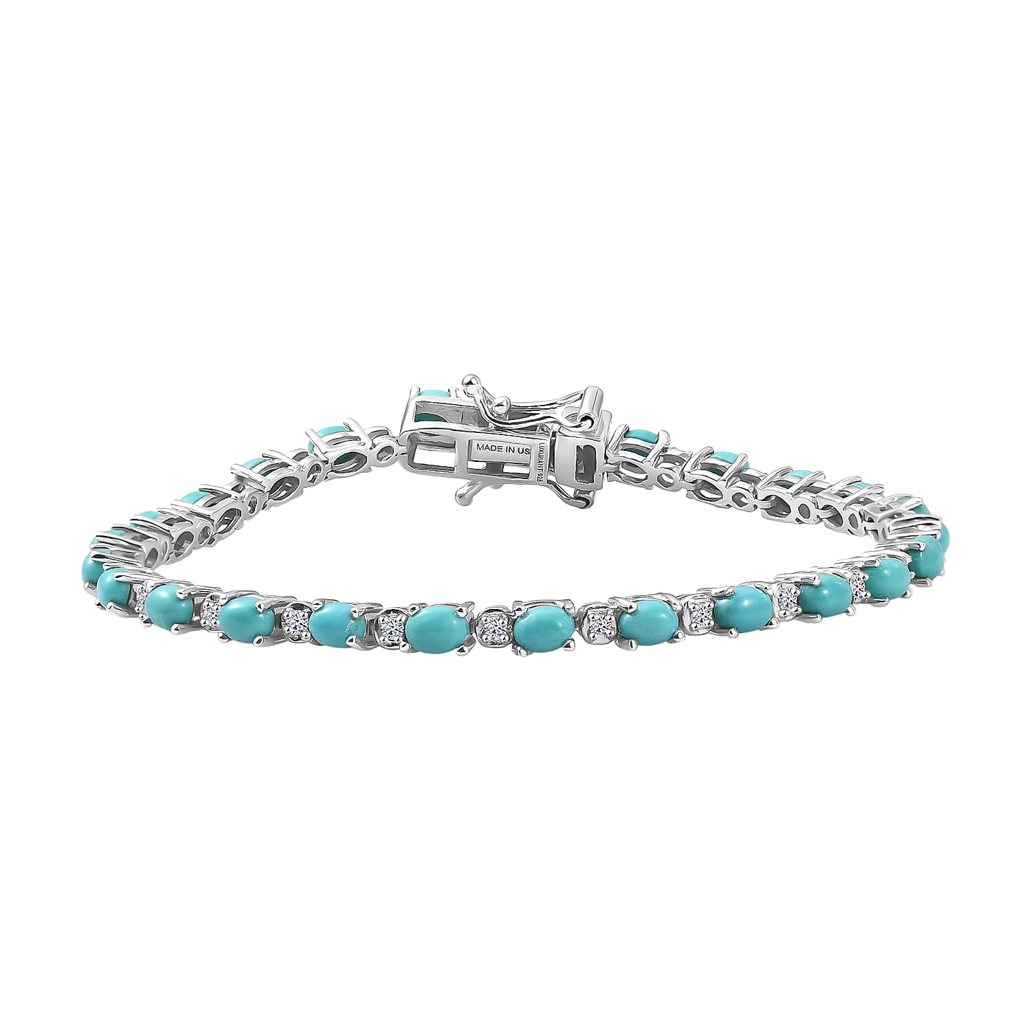 Premium Sleeping Beauty Turquoise and Luxuriant Lab Grown Diamond G-H SI 4.00 ctw Skyline Legacy Bracelet in Rhodium Over Sterling Silver (6.50 In)