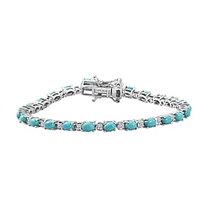 Premium Sleeping Beauty Turquoise and Luxuriant Lab Grown Diamond G-H SI 4.50 ctw Skyline Legacy Bracelet in Rhodium Over Sterling Silver (6.50 In) (Del. in 8-10 Days)