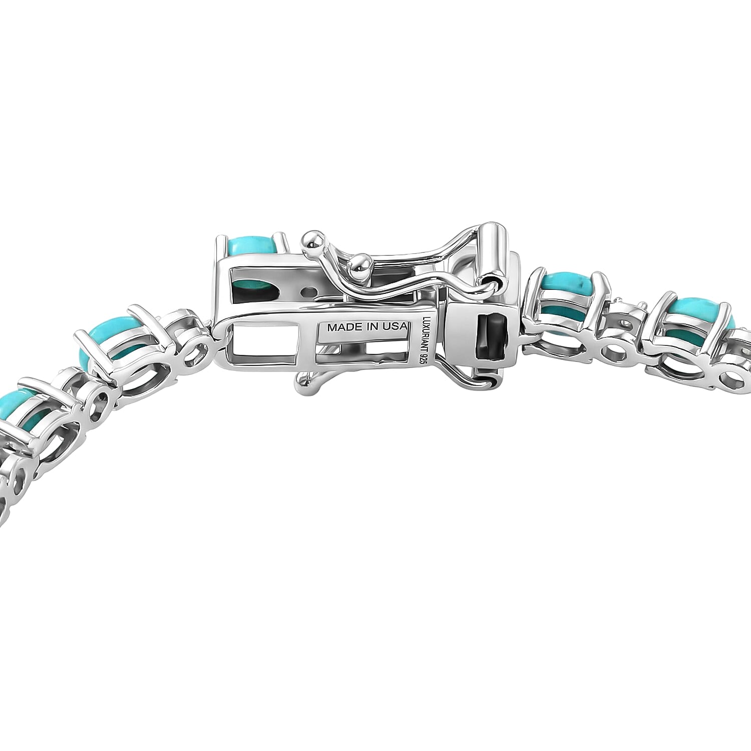 Premium Sleeping Beauty Turquoise and Luxuriant Lab Grown Diamond G-H SI 4.00 ctw Skyline Legacy Bracelet in Rhodium Over Sterling Silver (6.50 In)