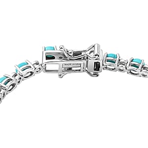 Premium Sleeping Beauty Turquoise and Luxuriant Lab Grown Diamond G-H SI 4.50 ctw Skyline Legacy Bracelet in Rhodium Over Sterling Silver (6.50 In) (Del. in 8-10 Days)