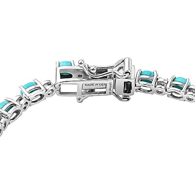 Premium Sleeping Beauty Turquoise and Luxuriant Lab Grown Diamond G-H SI 4.00 ctw Skyline Legacy Bracelet in Rhodium Over Sterling Silver (6.50 In)