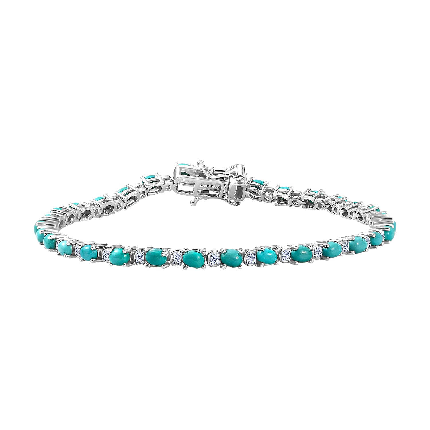 Premium Sleeping Beauty Turquoise, Luxuriant Lab Grown Diamond (0.40 cts) (I3) Bracelet in Rhodium Over Sterling Silver (7.25 In) 4.50 ctw