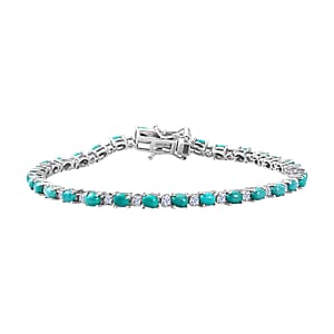 Premium Sleeping Beauty Turquoise and Luxuriant Lab Grown Diamond G-H SI 5.00 ctw Skyline Legacy Bracelet in Rhodium Over Sterling Silver (8.00 In)