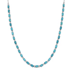 Premium Sleeping Beauty Turquoise and Luxuriant Lab Grown Diamond G-H SI 8.50 ctw Skyline Legacy Necklace in Rhodium Over Sterling Silver 18-20 Inches (Del. in 8-10 Days)