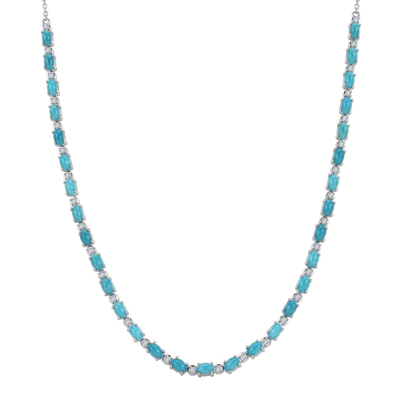 Premium Sleeping Beauty Turquoise and Luxuriant Lab Grown Diamond G-H SI 8.50 ctw Skyline Legacy Necklace in Rhodium Over Sterling Silver 18-20 Inches