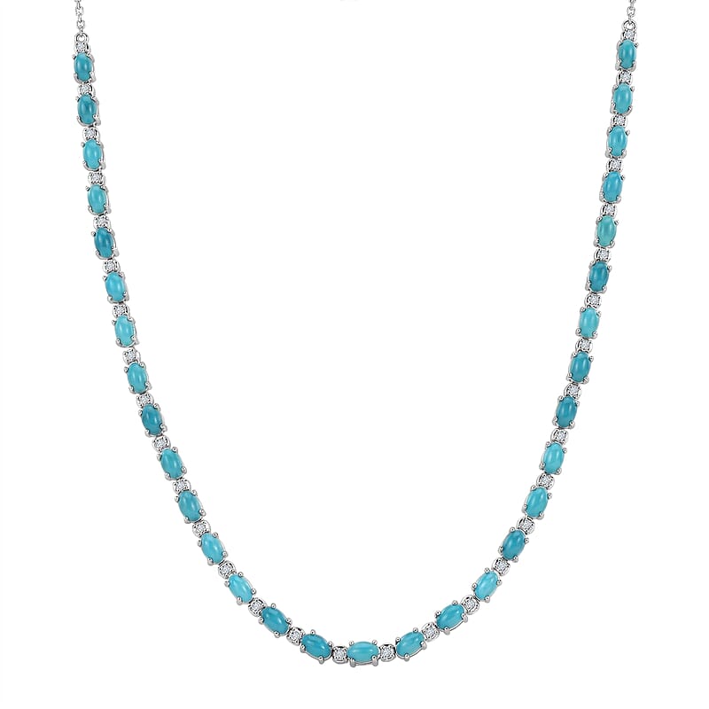 Premium Sleeping Beauty Turquoise and Luxuriant Lab Grown Diamond G-H SI 8.50 ctw Skyline Legacy Necklace in Rhodium Over Sterling Silver 18-20 Inches