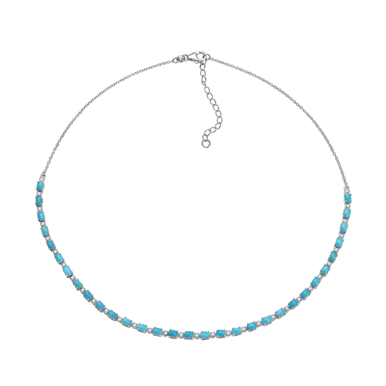 Premium Sleeping Beauty Turquoise and Luxuriant Lab Grown Diamond G-H SI 8.50 ctw Skyline Legacy Necklace in Rhodium Over Sterling Silver 18-20 Inches
