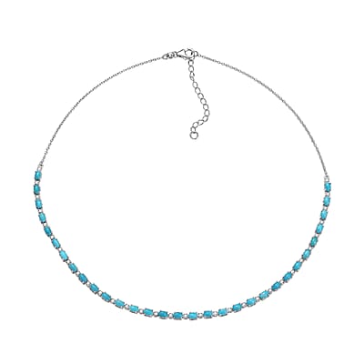 Premium Sleeping Beauty Turquoise and Luxuriant Lab Grown Diamond G-H SI 8.50 ctw Skyline Legacy Necklace in Rhodium Over Sterling Silver 18-20 Inches