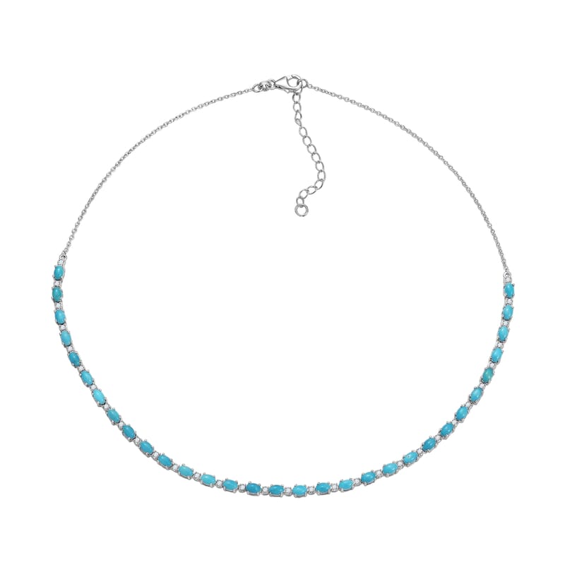 Premium Sleeping Beauty Turquoise and Luxuriant Lab Grown Diamond G-H SI 8.50 ctw Skyline Legacy Necklace in Rhodium Over Sterling Silver 18-20 Inches