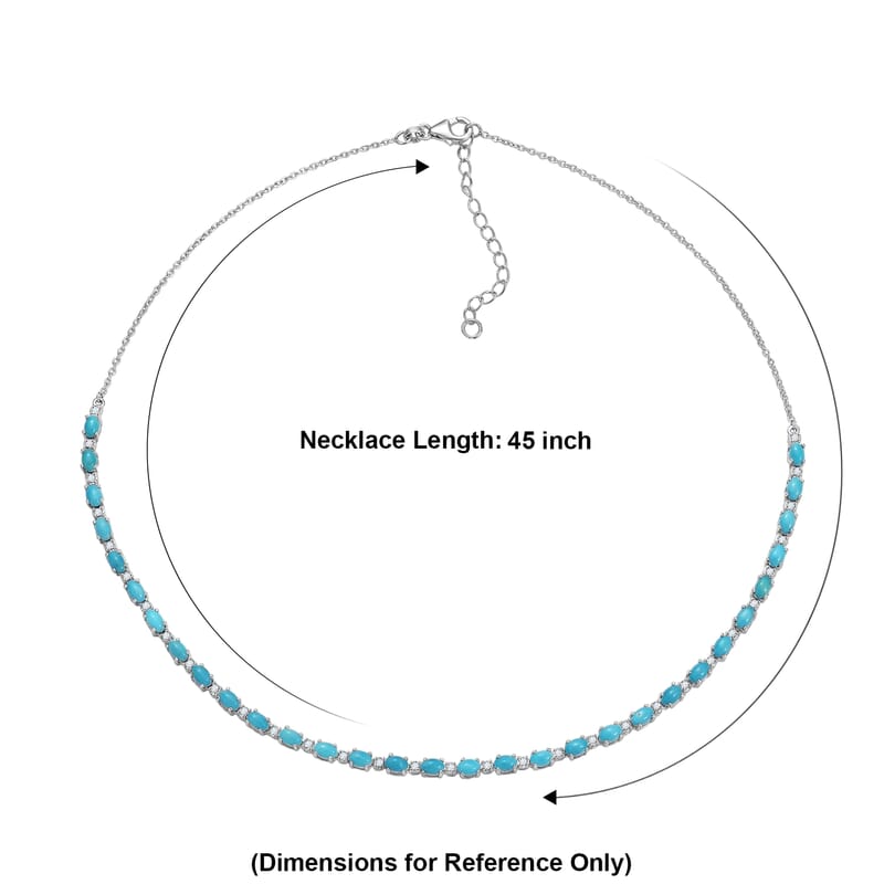 Premium Sleeping Beauty Turquoise and Luxuriant Lab Grown Diamond G-H SI 8.50 ctw Skyline Legacy Necklace in Rhodium Over Sterling Silver 18-20 Inches