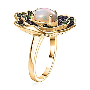 D'Joy Premium Ethiopian Welo Opal and Multi Gemstone 3.00 ctw Ring in 18K Vermeil Yellow Gold Over Sterling Silver (Size 10.0)