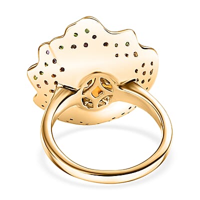 D'Joy Premium Ethiopian Welo Opal and Multi Gemstone 3.00 ctw Prism Blossom Ring in 18K Vermeil Yellow Gold Over Sterling Silver (Size 10.0)