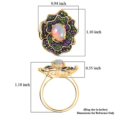 D'Joy Premium Ethiopian Welo Opal and Multi Gemstone 3.00 ctw Prism Blossom Ring in 18K Vermeil Yellow Gold Over Sterling Silver (Size 10.0)