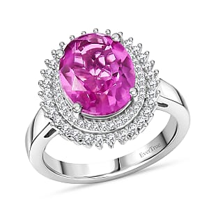 EverTrue African Lilac Quartz, White Zircon Ring in Platinum Bond (Size 10.0) 4.70 ctw