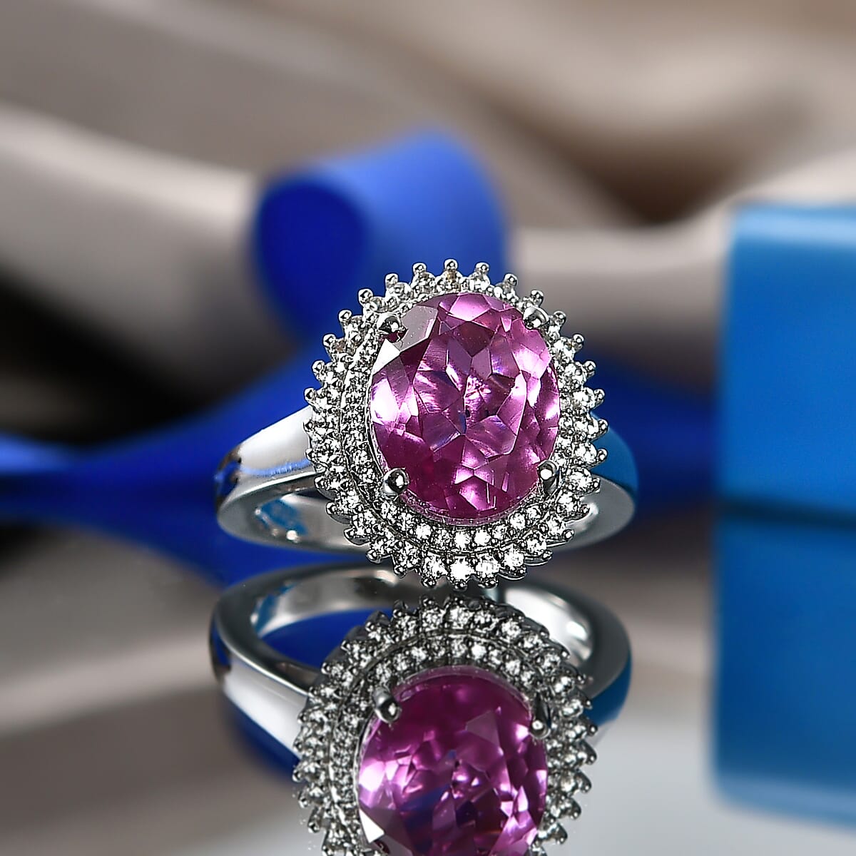 EverTrue African Lilac Quartz (Triplet) and White Zircon 4.70 ctw Ring in Platinum Bond (Size 6.0) image number 1