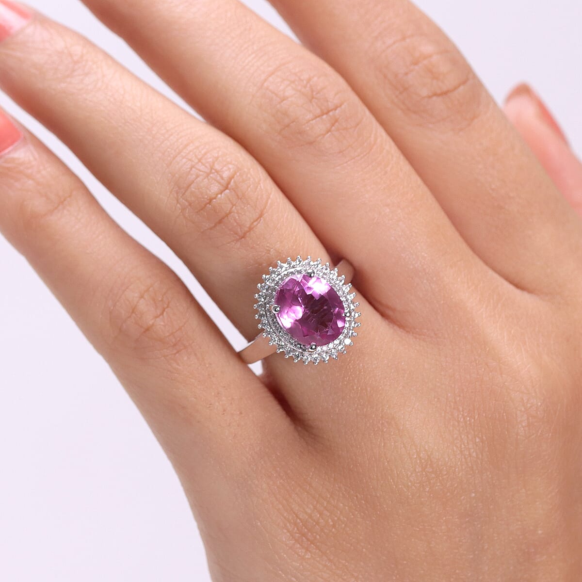 EverTrue African Lilac Quartz (Triplet) and White Zircon 4.70 ctw Ring in Platinum Bond (Size 9.0) image number 2