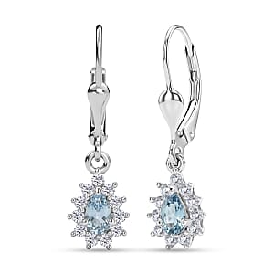D'Joy Santa Maria Aquamarine and Moissanite 0.70 ctw Earrings in Rhodium Over Sterling Silver