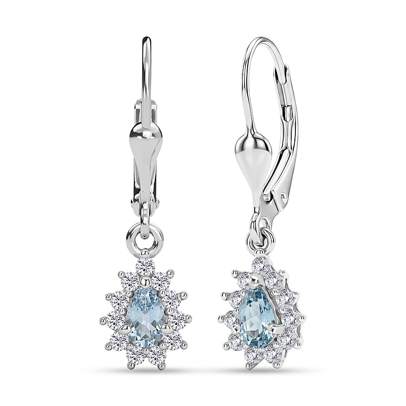 D'Joy Santa Maria Aquamarine and Moissanite 0.70 ctw Earrings in Rhodium Over Sterling Silver