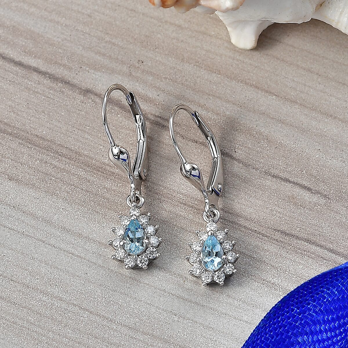D'Joy Santa Maria Aquamarine and Moissanite 0.70 ctw Earrings in Rhodium Over Sterling Silver image number 1