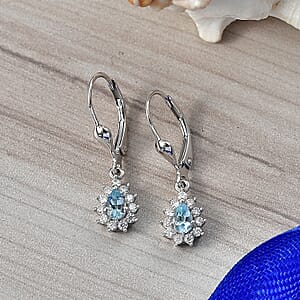 D'Joy Santa Maria Aquamarine and Moissanite 0.70 ctw Earrings in Rhodium Over Sterling Silver