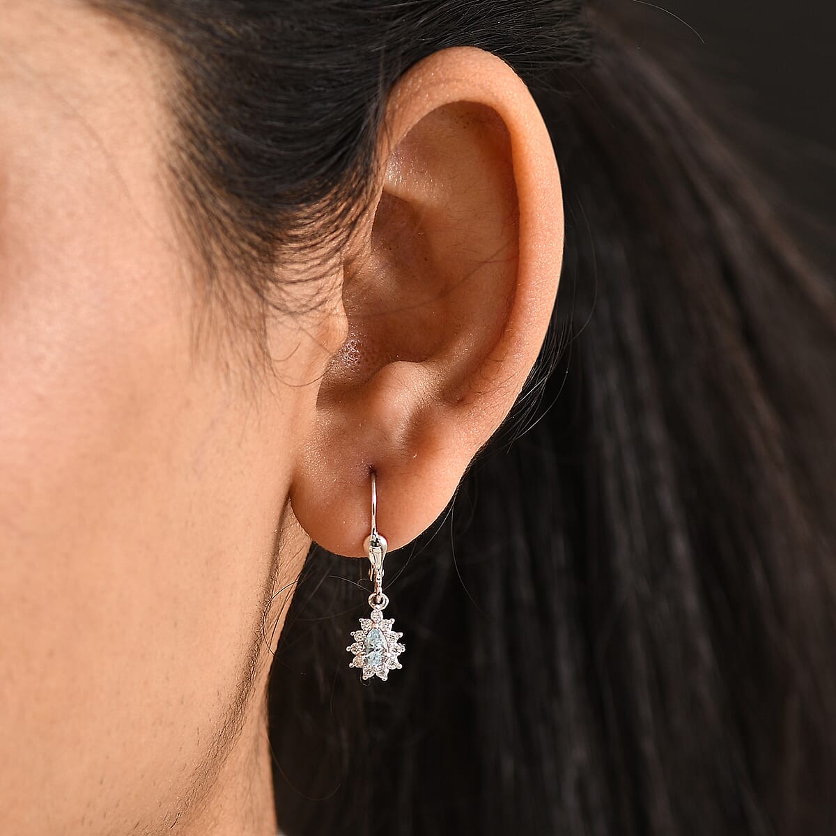 D'Joy Santa Maria Aquamarine and Moissanite 0.70 ctw Earrings in Rhodium Over Sterling Silver image number 2