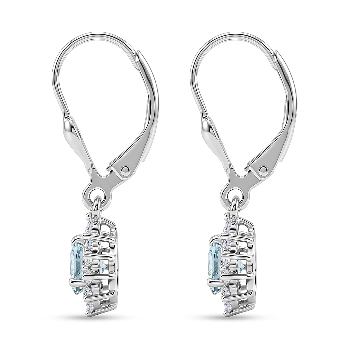 D'Joy Santa Maria Aquamarine and Moissanite 0.70 ctw Earrings in Rhodium Over Sterling Silver image number 3