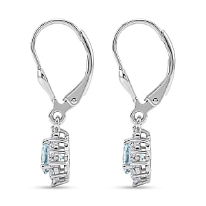 D'Joy Santa Maria Aquamarine and Moissanite 0.70 ctw Earrings in Rhodium Over Sterling Silver