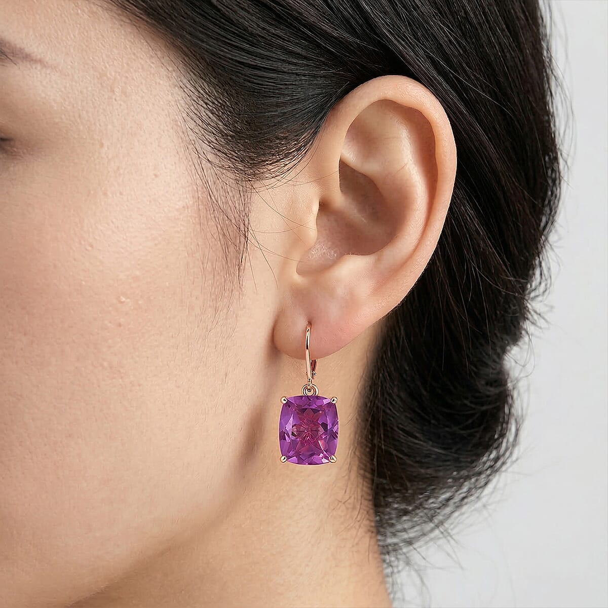 EverTrue African Lilac Quartz (Triplet) 11.50 ctw Earrings in 18K Rose Gold Plated image number 2