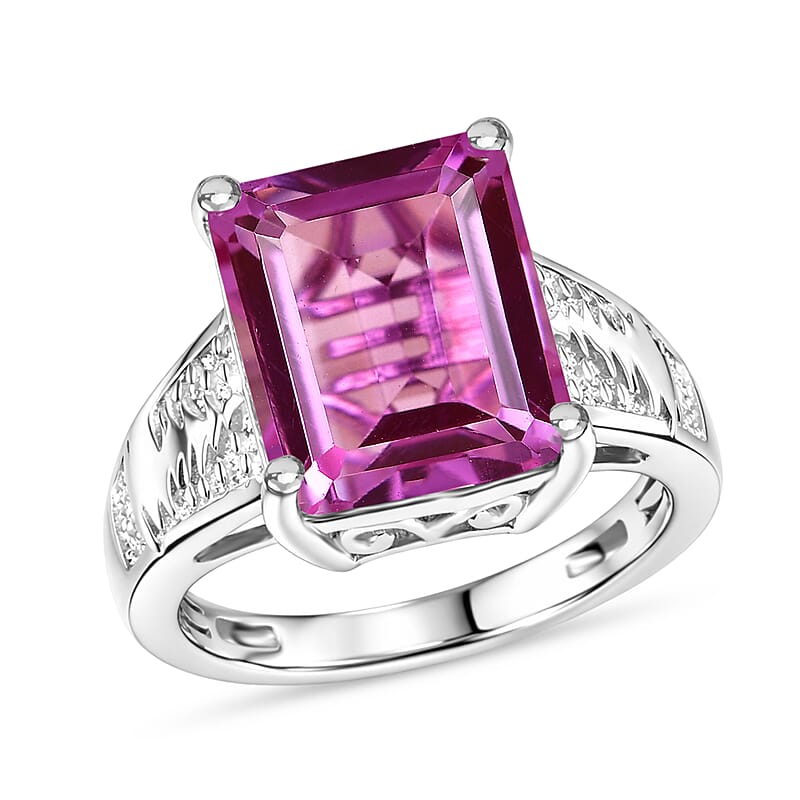 EverTrue African Lilac Quartz (Triplet) 6.85 ctw Solitaire Textured Ring in Platinum Bond (Size 10.0)