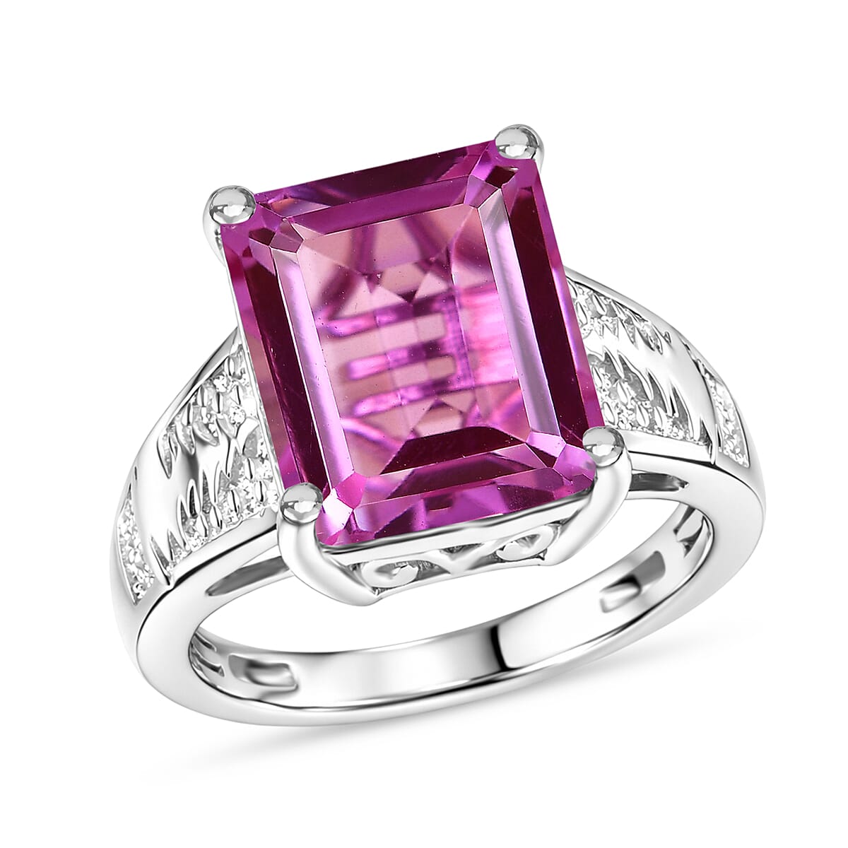 EverTrue African Lilac Quartz (Triplet) 6.85 ctw Solitaire Textured Ring in Platinum Bond (Size 11.0)