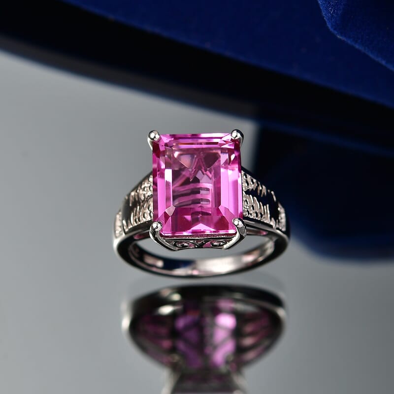 EverTrue African Lilac Quartz (Triplet) 6.85 ctw Solitaire Textured Ring in Platinum Bond (Size 11.0)