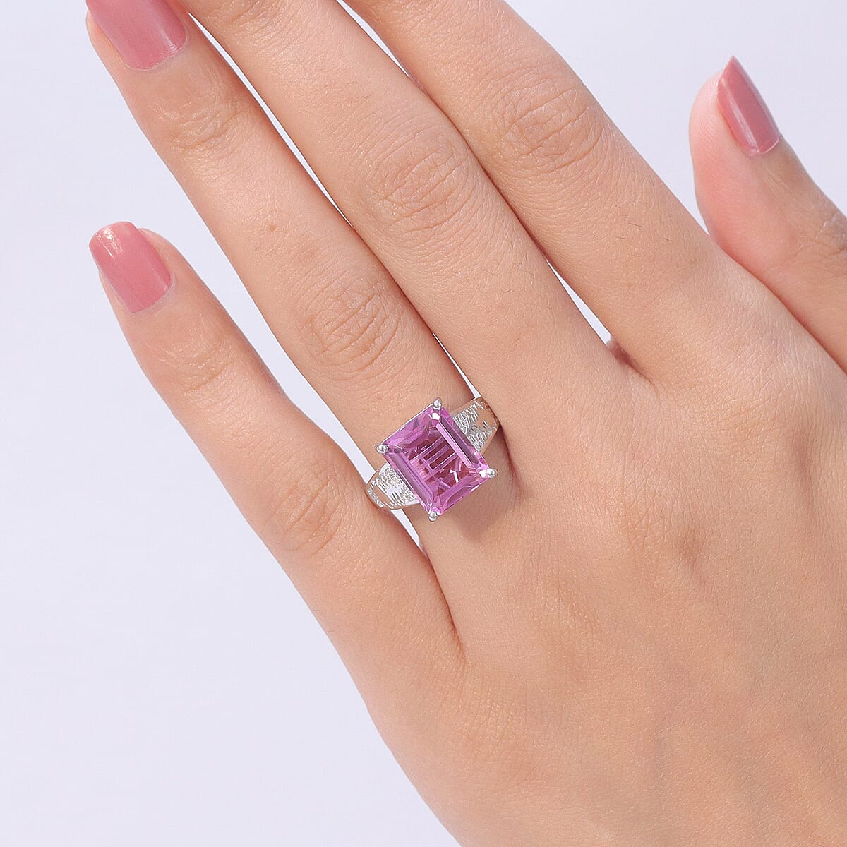 EverTrue African Lilac Quartz (Triplet) 6.85 ctw Ring in Platinum Bond (Size 10.0) image number 2