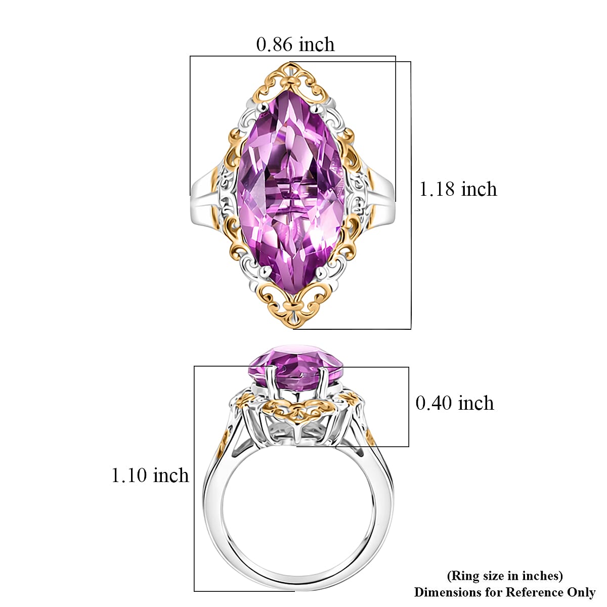EverTrue African Lilac Quartz Ring in 18K YG Plated and Platinum Bond (Size 10.0) 10.25 ctw image number 5