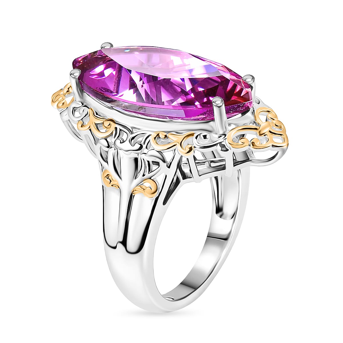 EverTrue African Lilac Quartz (Triplet) 10.25 ctw Ring in 18K Yellow Gold Plated and Platinum Bond (Size 7.0) image number 3