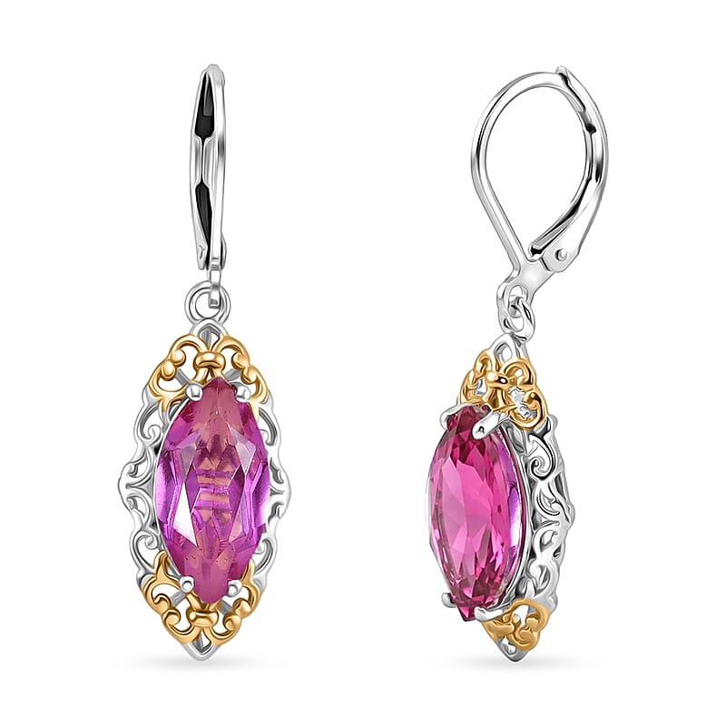 EverTrue African Lilac Quartz (Triplet) 6.25 ctw Eternal Flame Earrings in 18K Yellow Gold Plated and Platinum Bond
