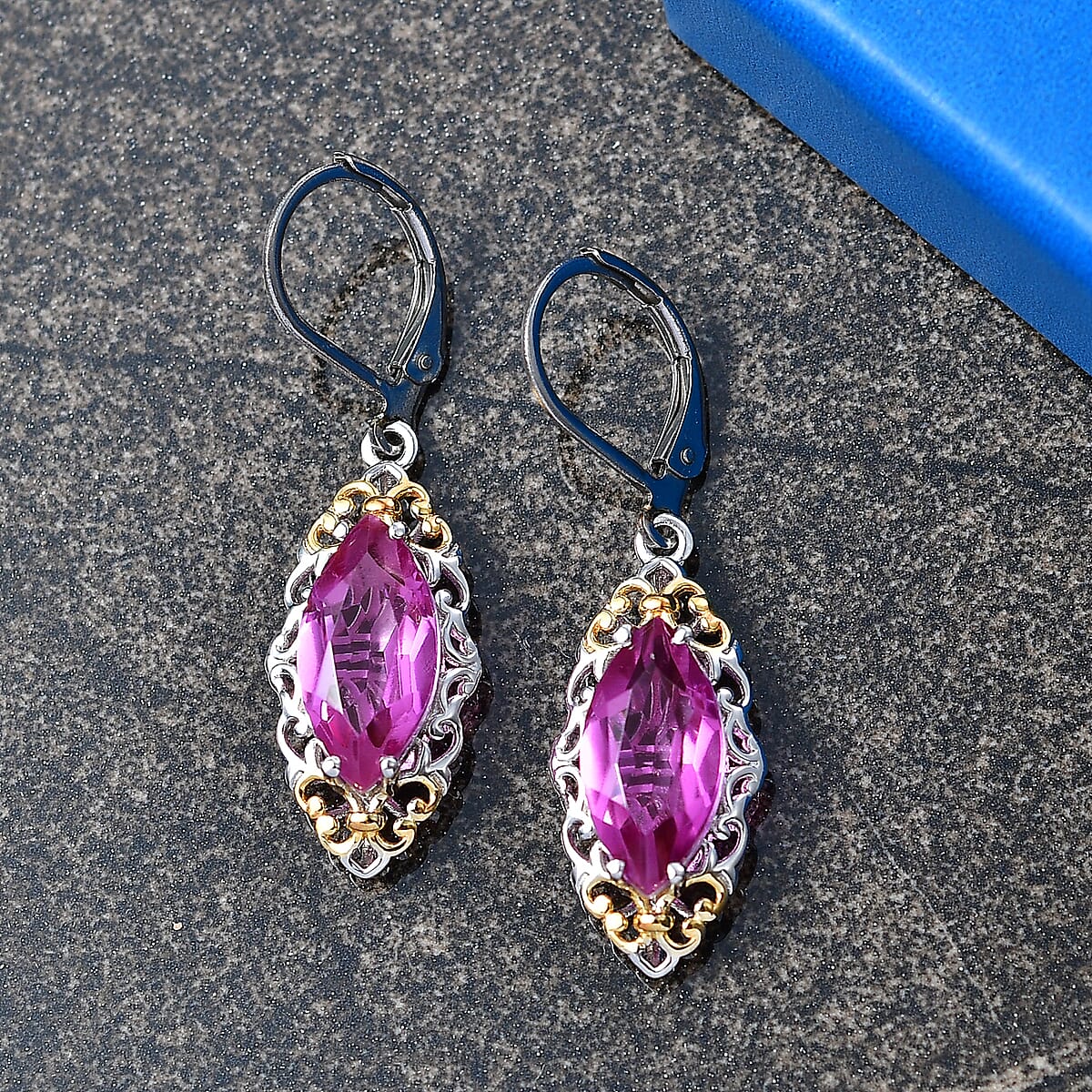 EverTrue African Lilac Quartz (Triplet) 6.25 ctw Lever Back Earrings in 18K Yellow Gold Plated and Platinum Bond image number 1