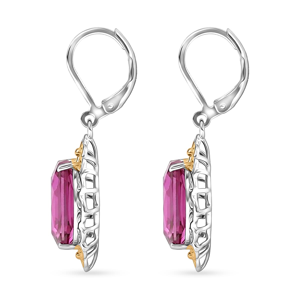 EverTrue African Lilac Quartz (Triplet) 6.25 ctw Lever Back Earrings in 18K Yellow Gold Plated and Platinum Bond image number 3