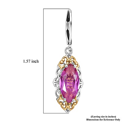 EverTrue African Lilac Quartz (Triplet) 6.25 ctw Eternal Flame Earrings in 18K Yellow Gold Plated and Platinum Bond