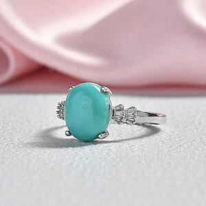 D'Joy Sleeping Beauty Turquoise and Diamond 2.60 ctw Ring in Rhodium Over Sterling Silver (Size 10.0)